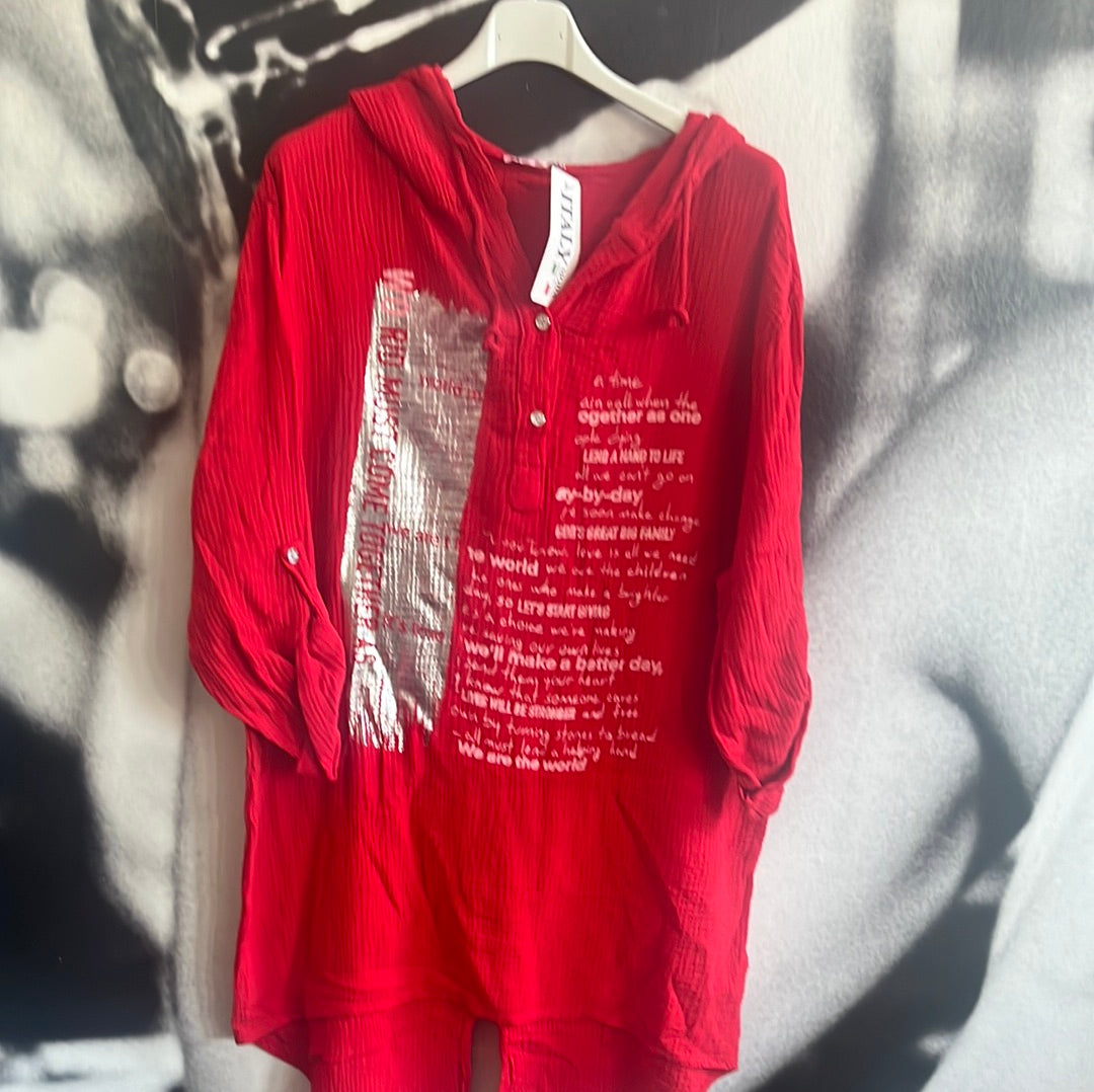 Bluse, Shirt mit Silberschrift