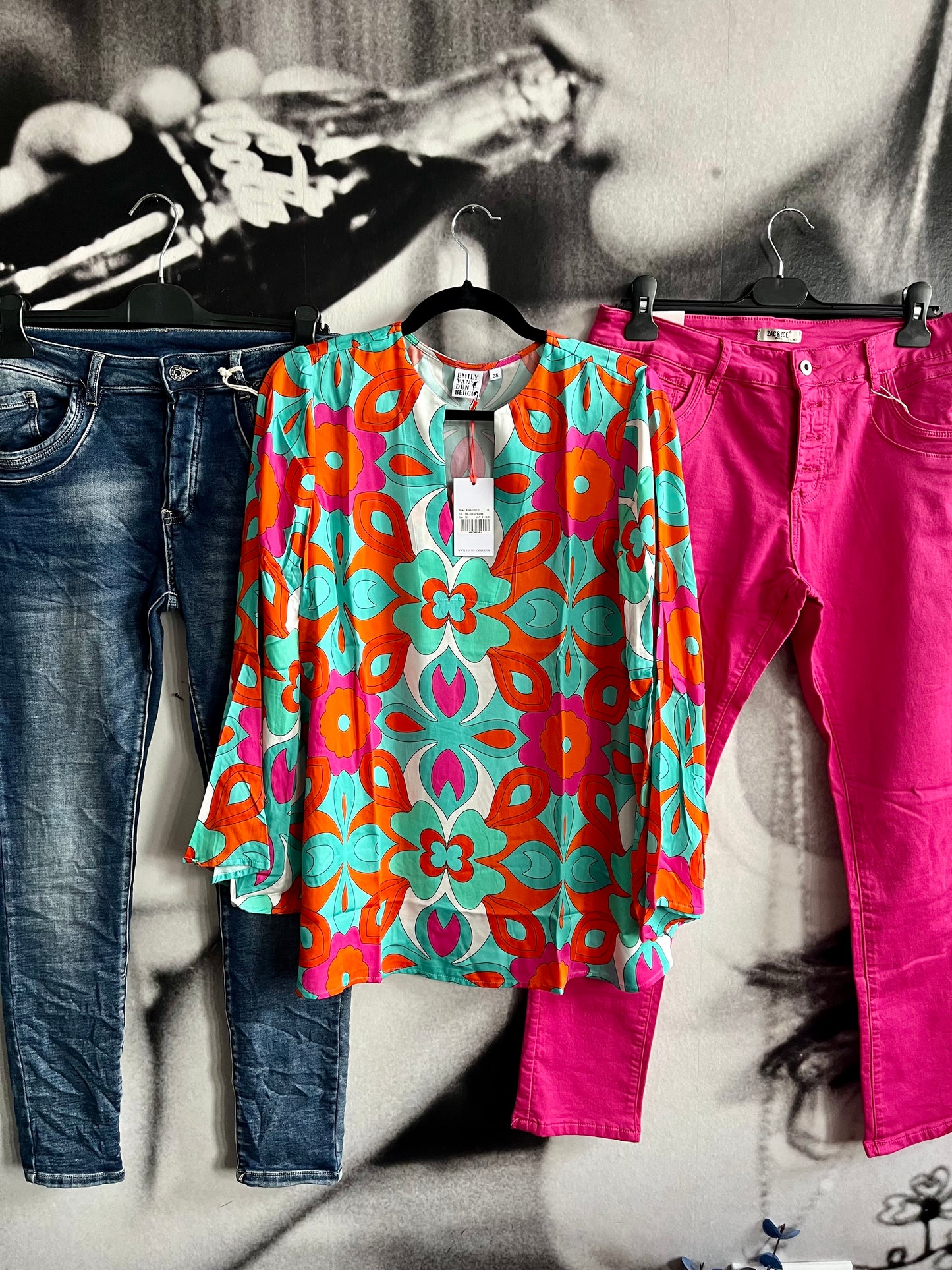 Bluse ,Türkis Flower, Emily van den Bergh