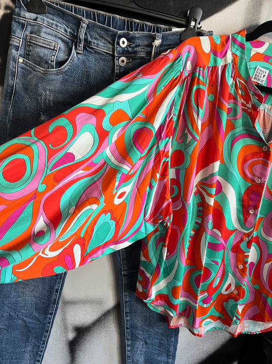 Bluse ,Pink/Orange, Flower, Emily van den Bergh