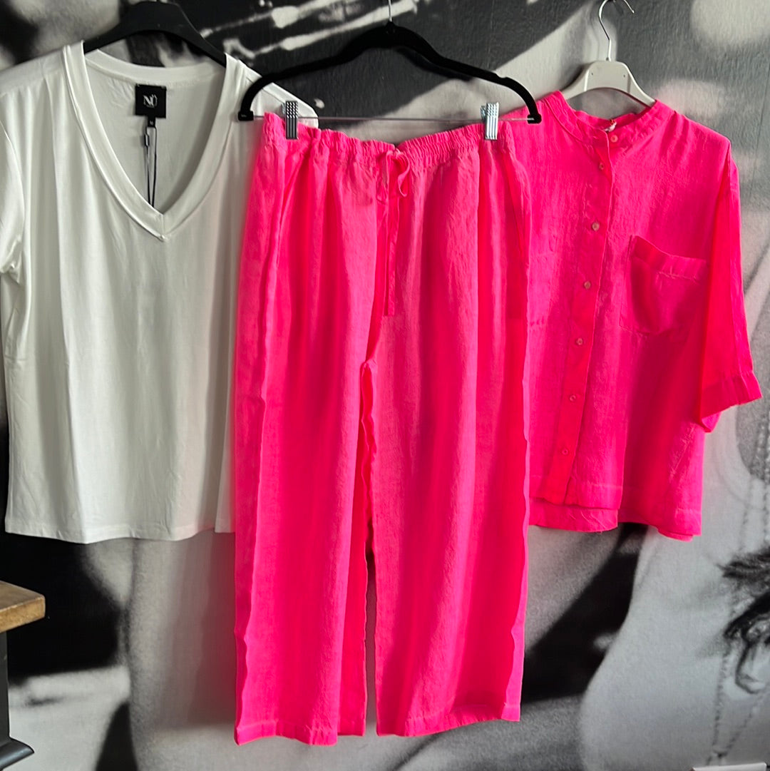 Bluse , Boxy Leinenbluse , Neonpink , Emily van den Bergh