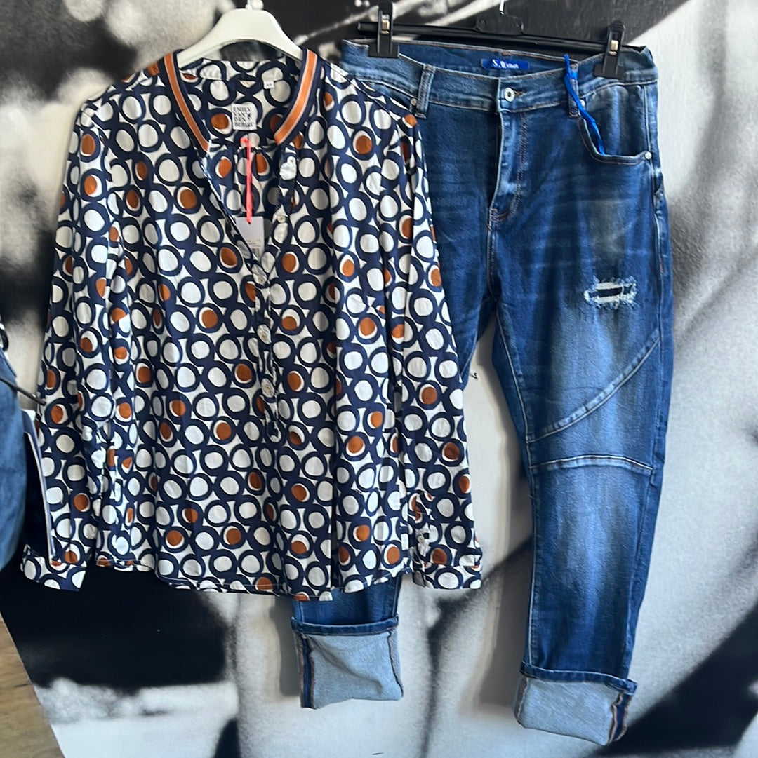 Bluse , Dots /Navy/ Brown/ Emily van den Bergh