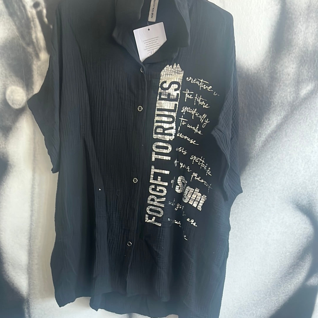 Bluse, Shirt mit Silberschrift