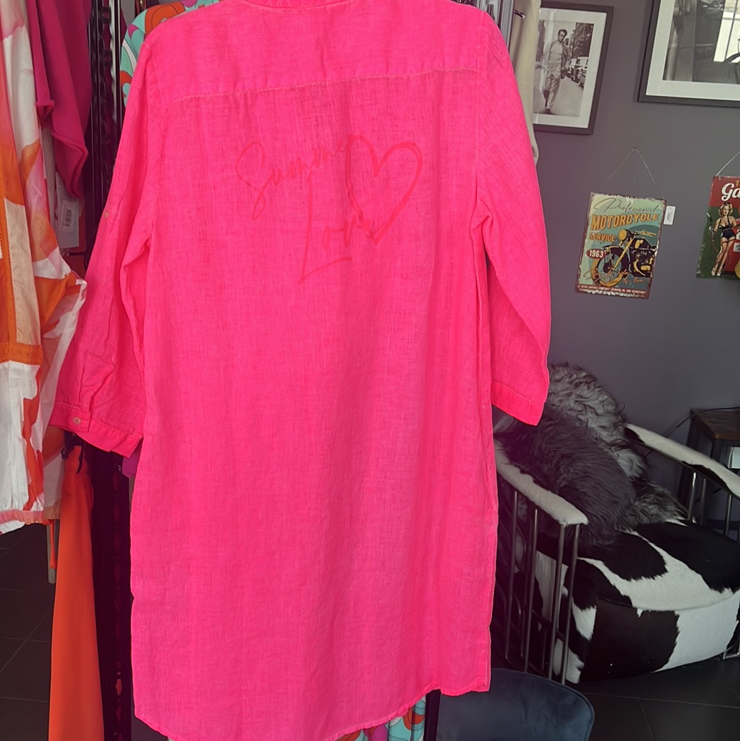 Hemdbluse, Kleid, neonpink, Emily van den Bergh
