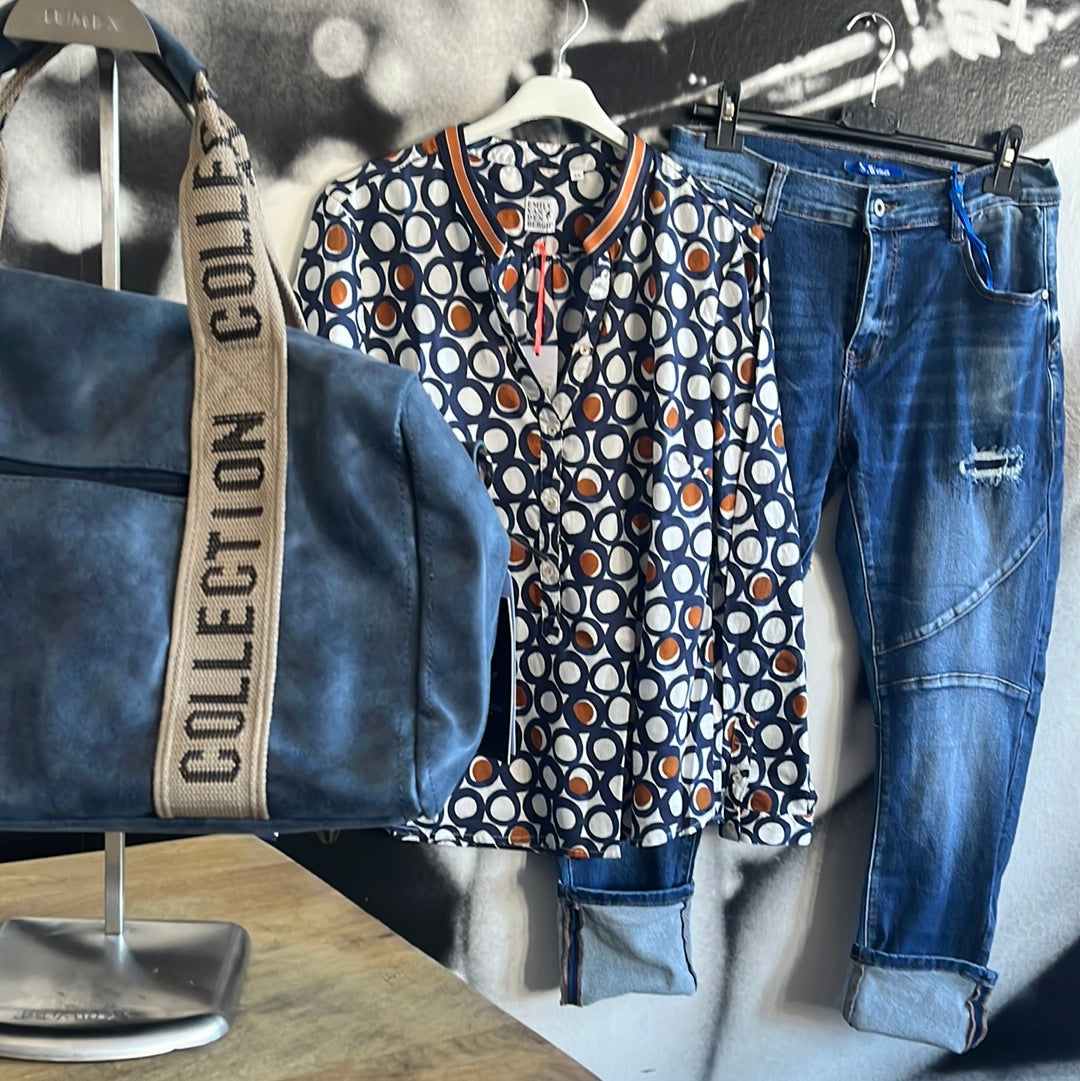 Bluse , Dots /Navy/ Brown/ Emily van den Bergh