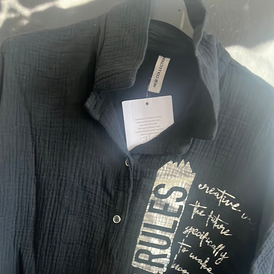Bluse, Shirt mit Silberschrift