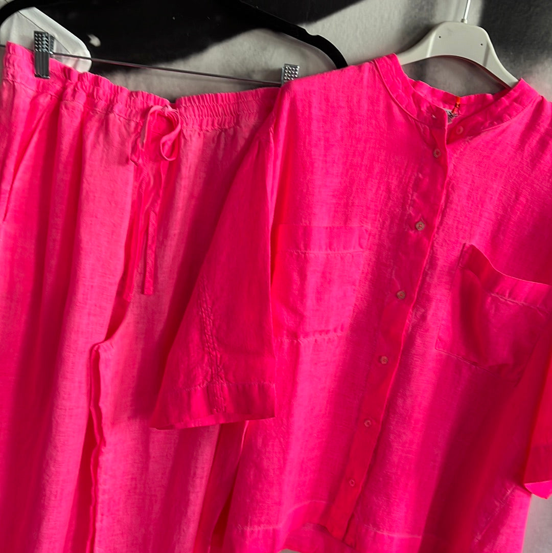 Bluse , Boxy Leinenbluse , Neonpink , Emily van den Bergh