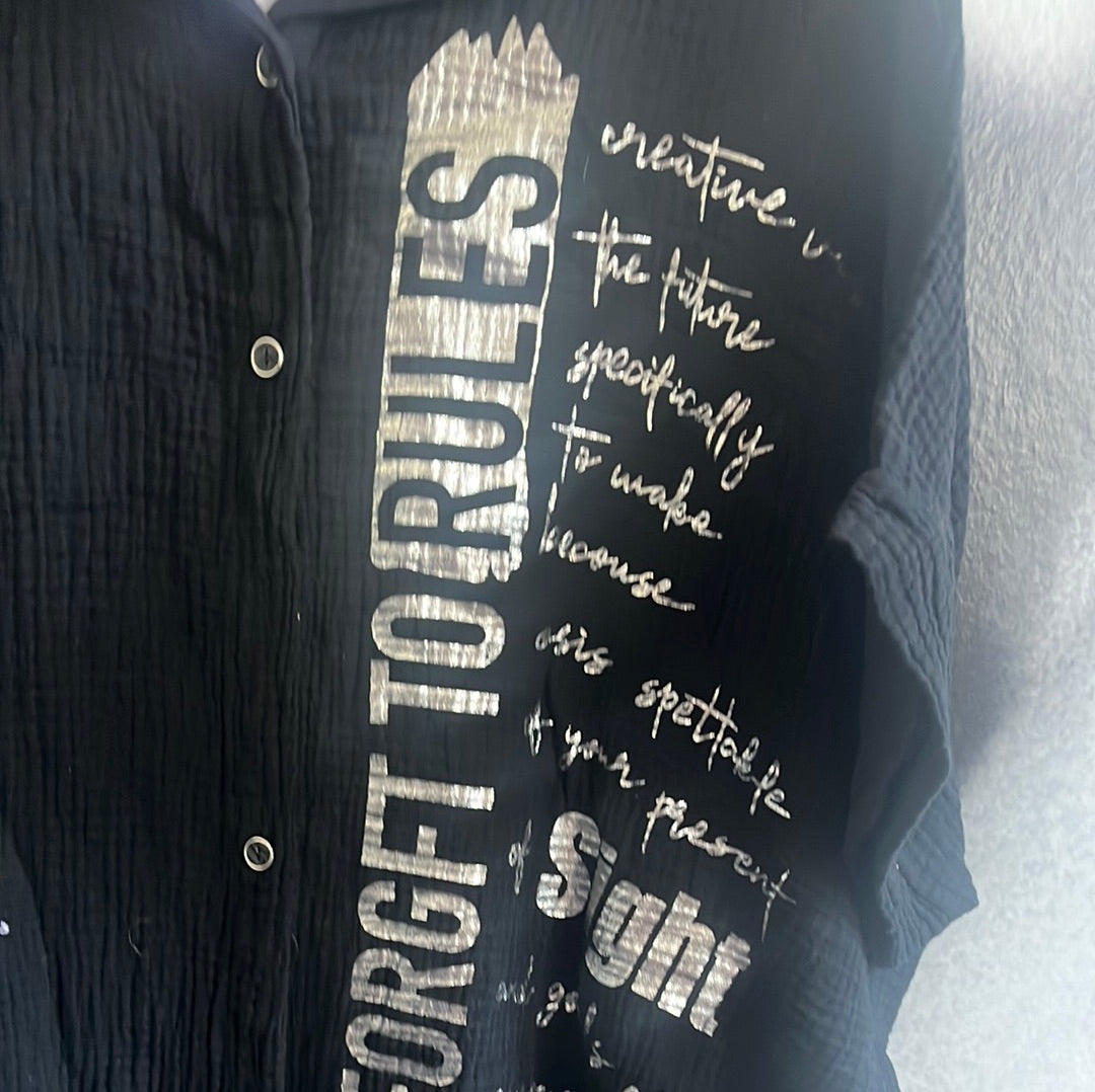 Bluse, Shirt mit Silberschrift
