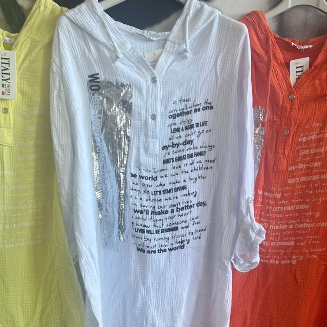 Bluse, Shirt mit Silberschrift