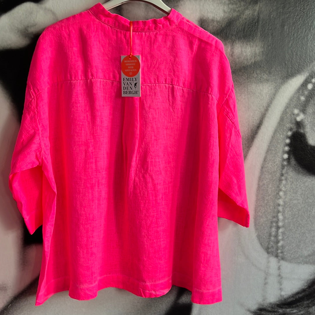 Bluse , Boxy Leinenbluse , Neonpink , Emily van den Bergh
