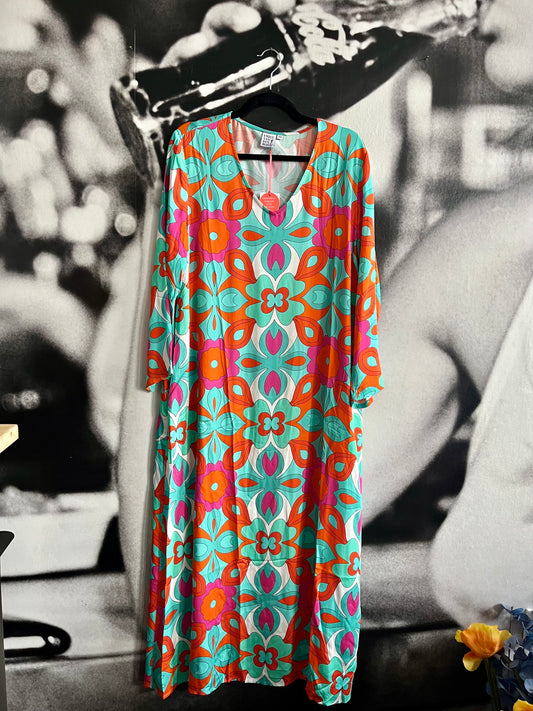 Kleid , Maxikleid, Shirtkleid,Türkis Flower, Emily van den Bergh