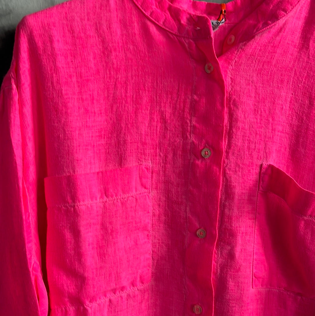Bluse , Boxy Leinenbluse , Neonpink , Emily van den Bergh