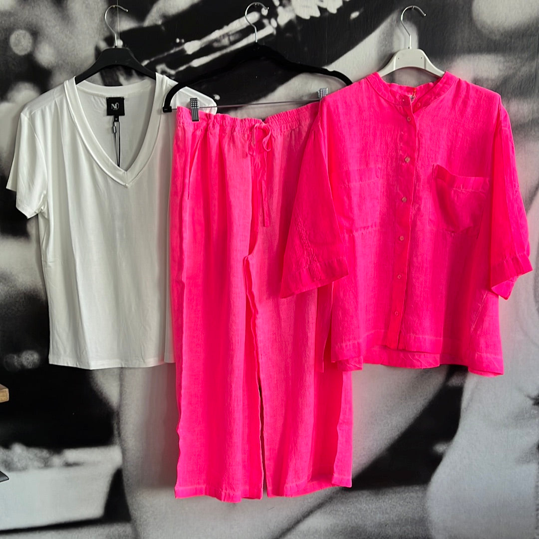 Bluse , Boxy Leinenbluse , Neonpink , Emily van den Bergh