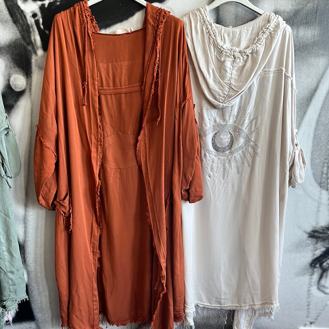 Mantel , Vintage, mit Fransen und Auge