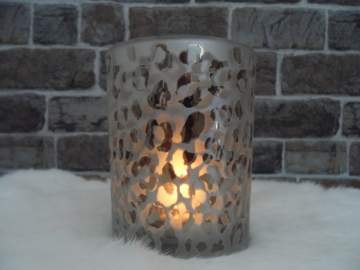 Windlicht Glas 3er Pack mit Leomuster