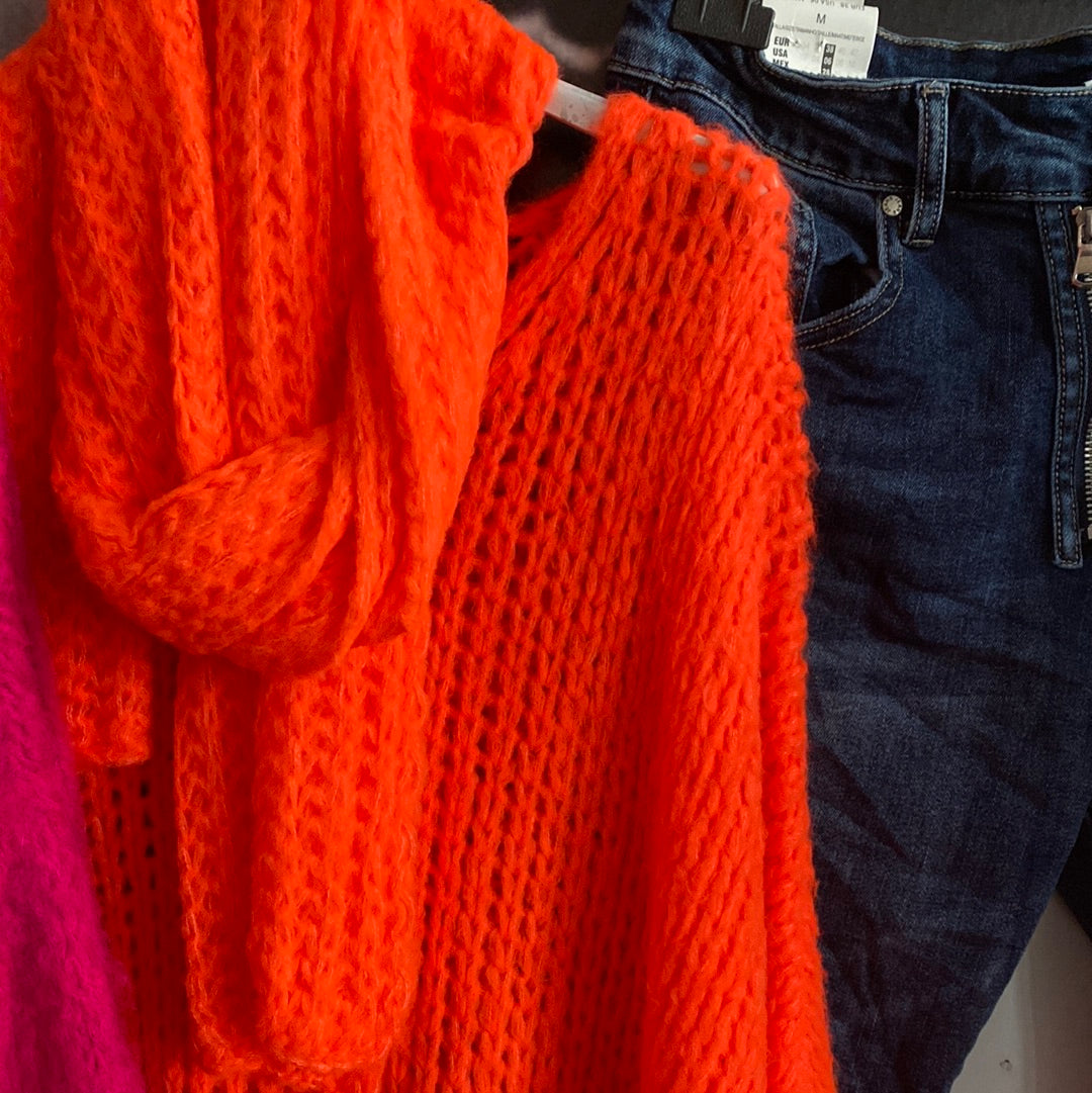 Strickpullover mit Schal , gestreift