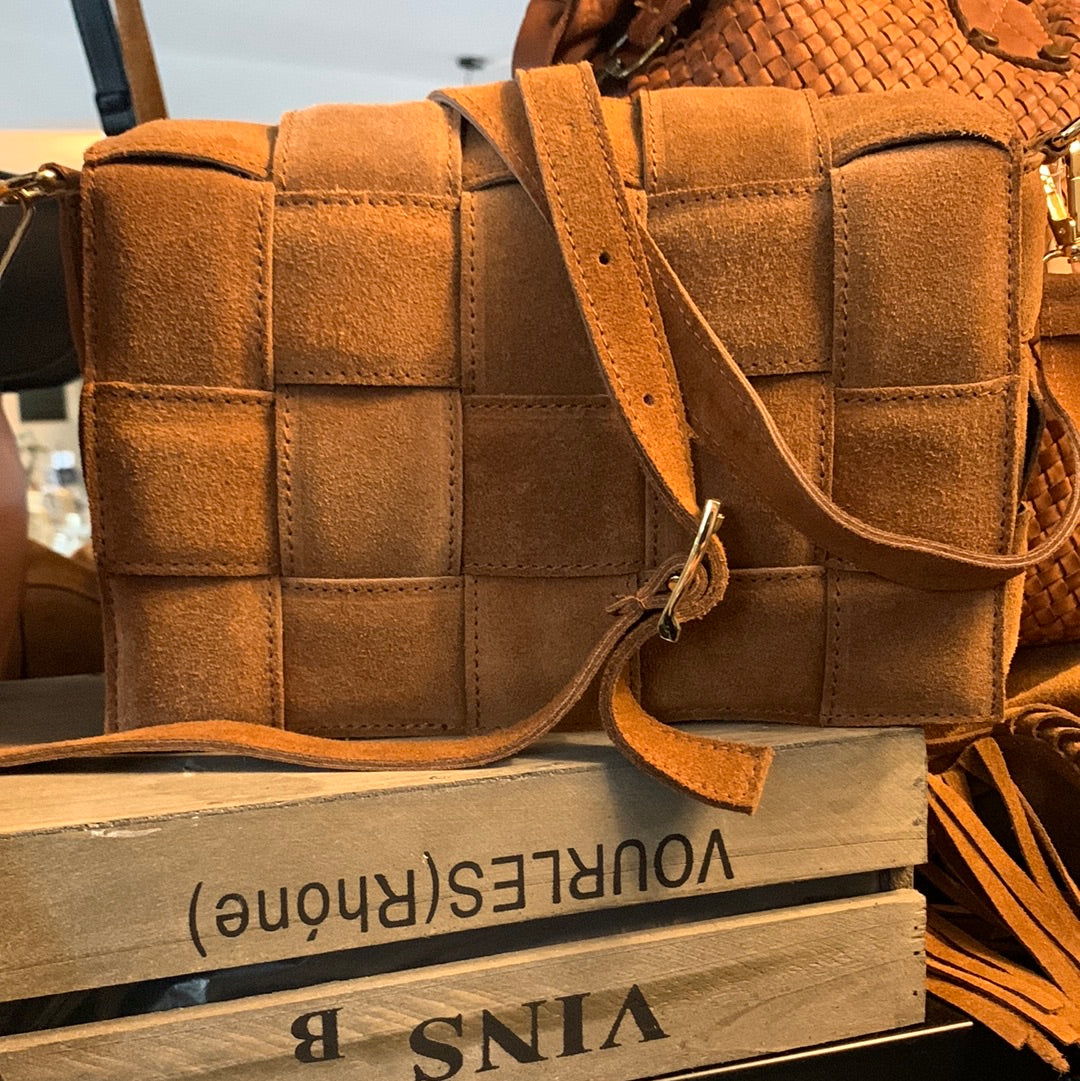 Tasche , Karo - Cross Bag Handtasche, Wildleder