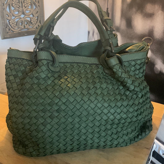 Tasche, geflochten, Leder, grün