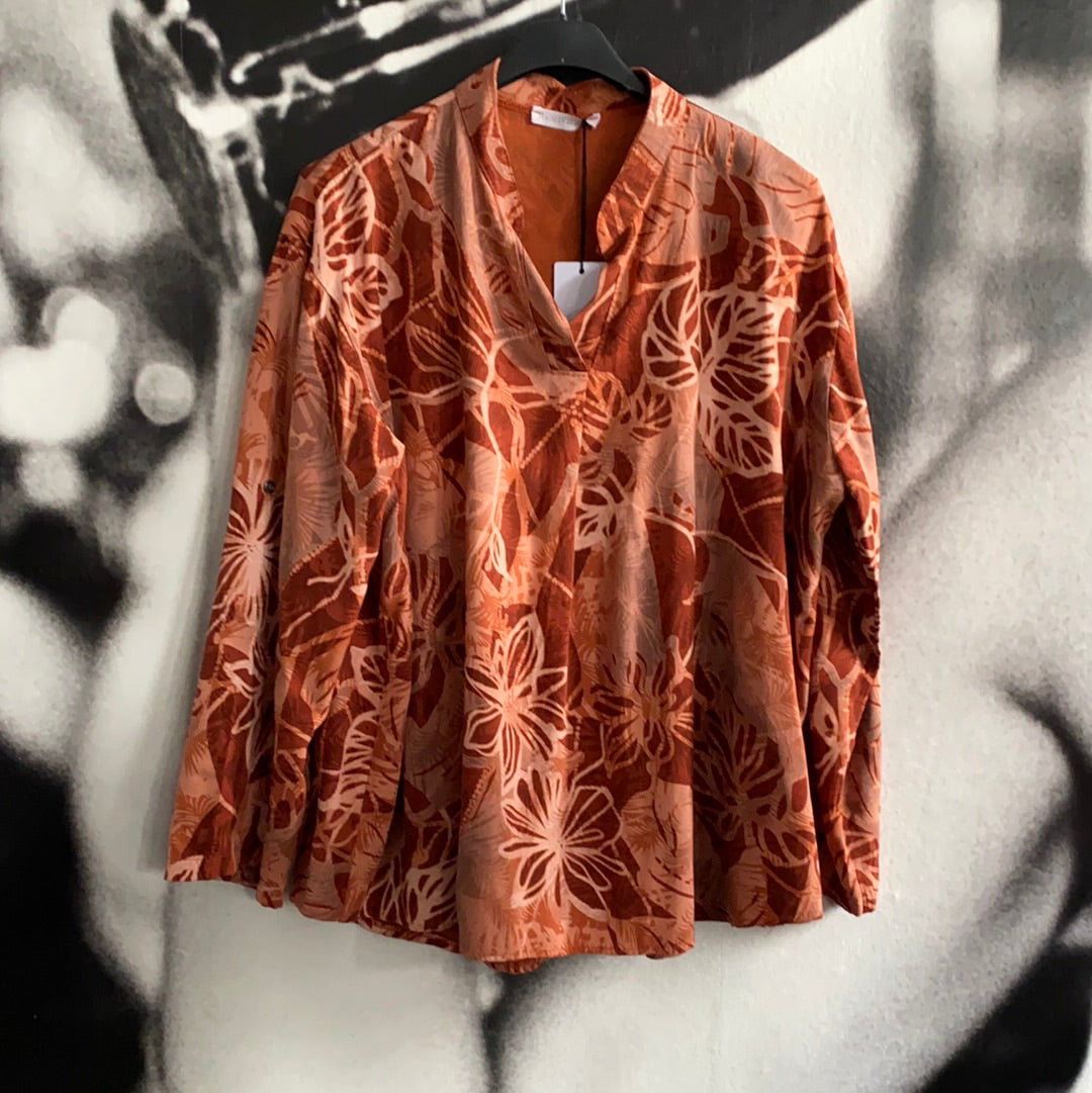 Bluse, mit Blättern/ Blumen Rost