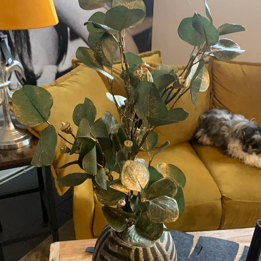 Zweige, Kunstblumen, Eukalyptuszweig mit Gold