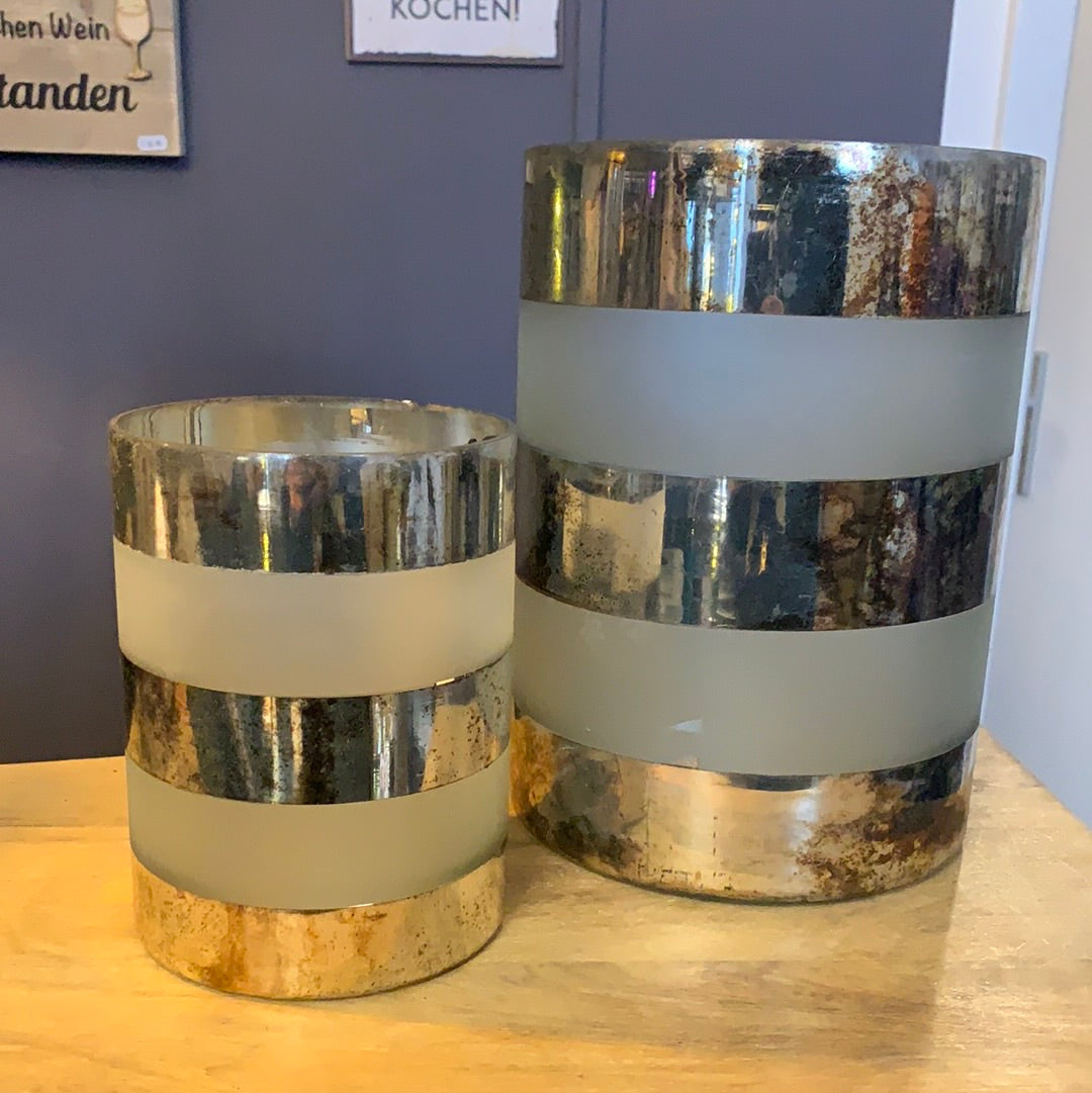 Windlicht, Gold , satiniertes Glas