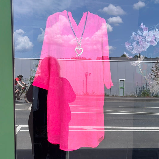 Hemdbluse, Kleid, neonpink, Emily van den Bergh