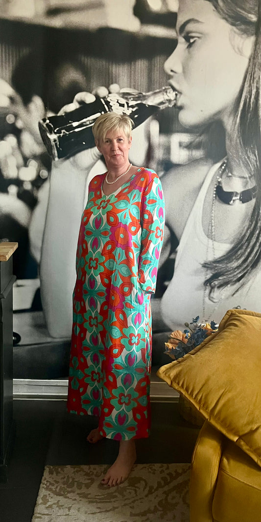 Kleid , Maxikleid, Shirtkleid,Türkis Flower, Emily van den Bergh