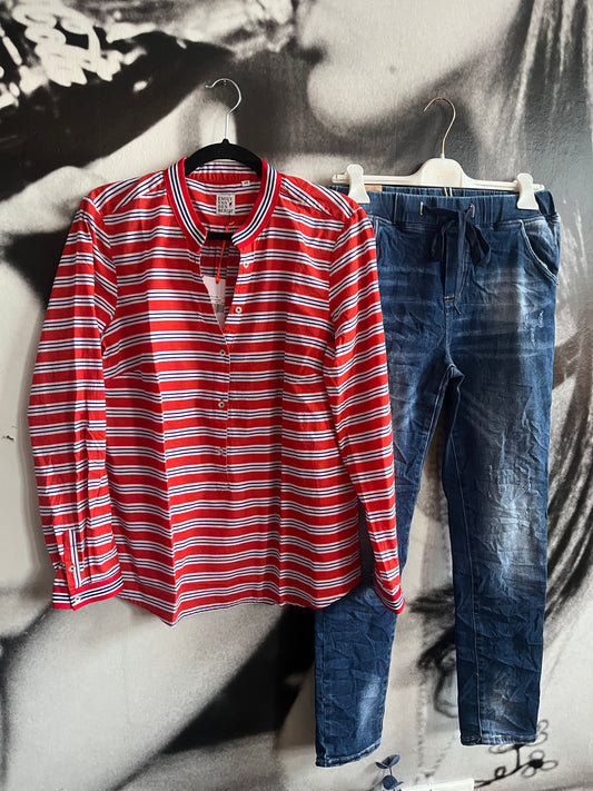 Bluse ,Azur red Stripe, Emily van den Bergh