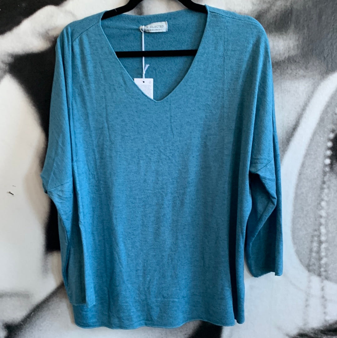 Shirt , Feinstrick, uni, mit V - Ausschnitt