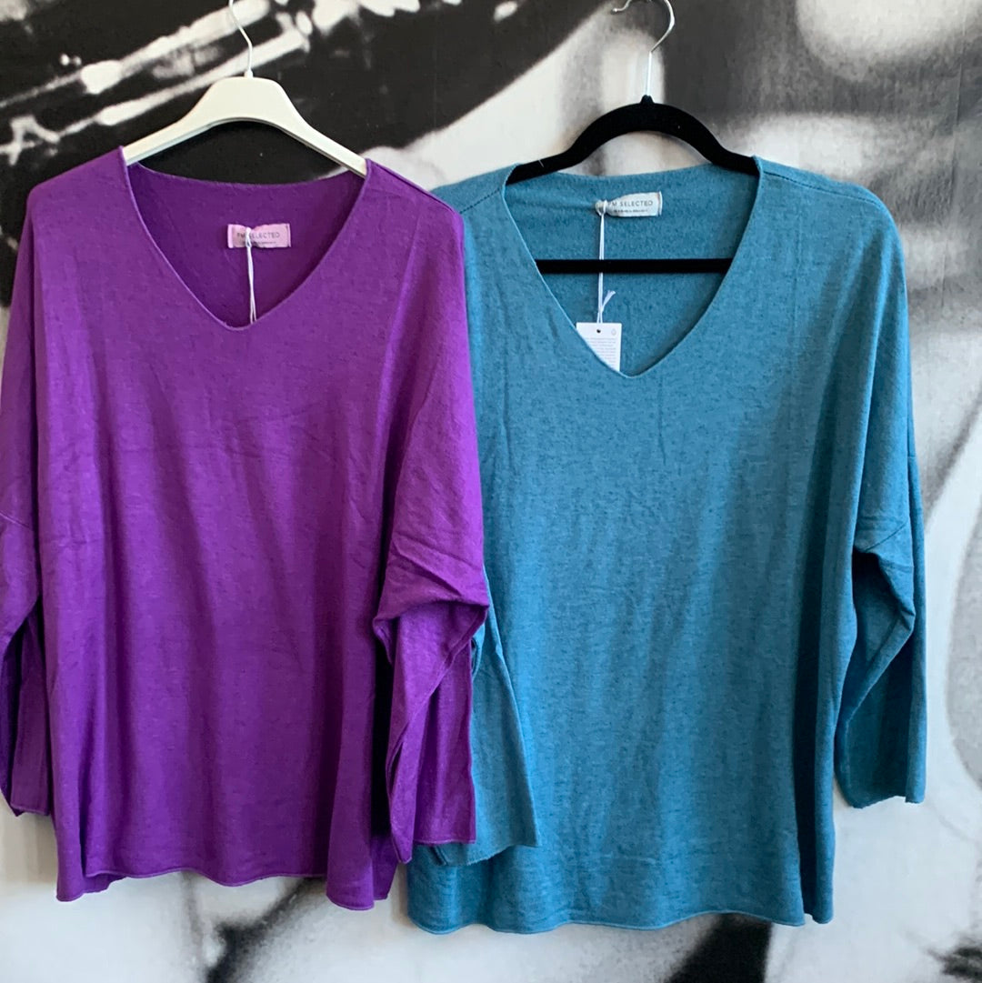 Shirt , Feinstrick, uni, mit V - Ausschnitt
