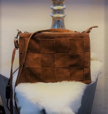 Tasche / Crossbag, leichte Tasche, Karomuster, Wildleder