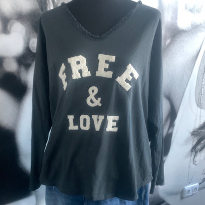 T - Shirt, Langarm ,Free and Love