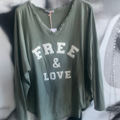 T - Shirt, Langarm ,Free and Love