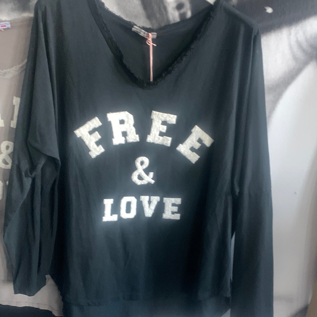 T - Shirt, Langarm ,Free and Love