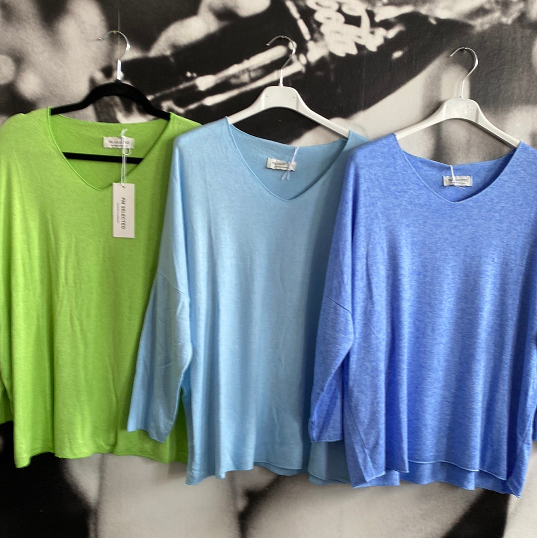 Shirt , Feinstrick, uni, mit V - Ausschnitt