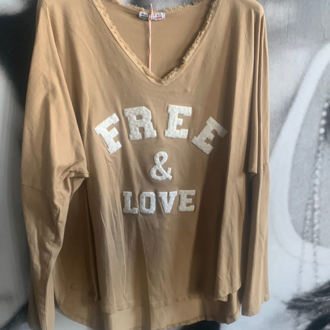 T - Shirt, Langarm ,Free and Love