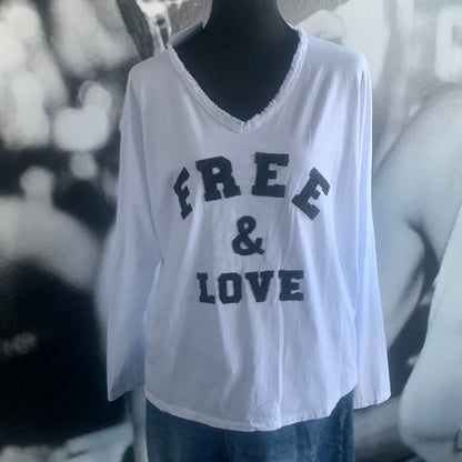 T - Shirt, Langarm ,Free and Love