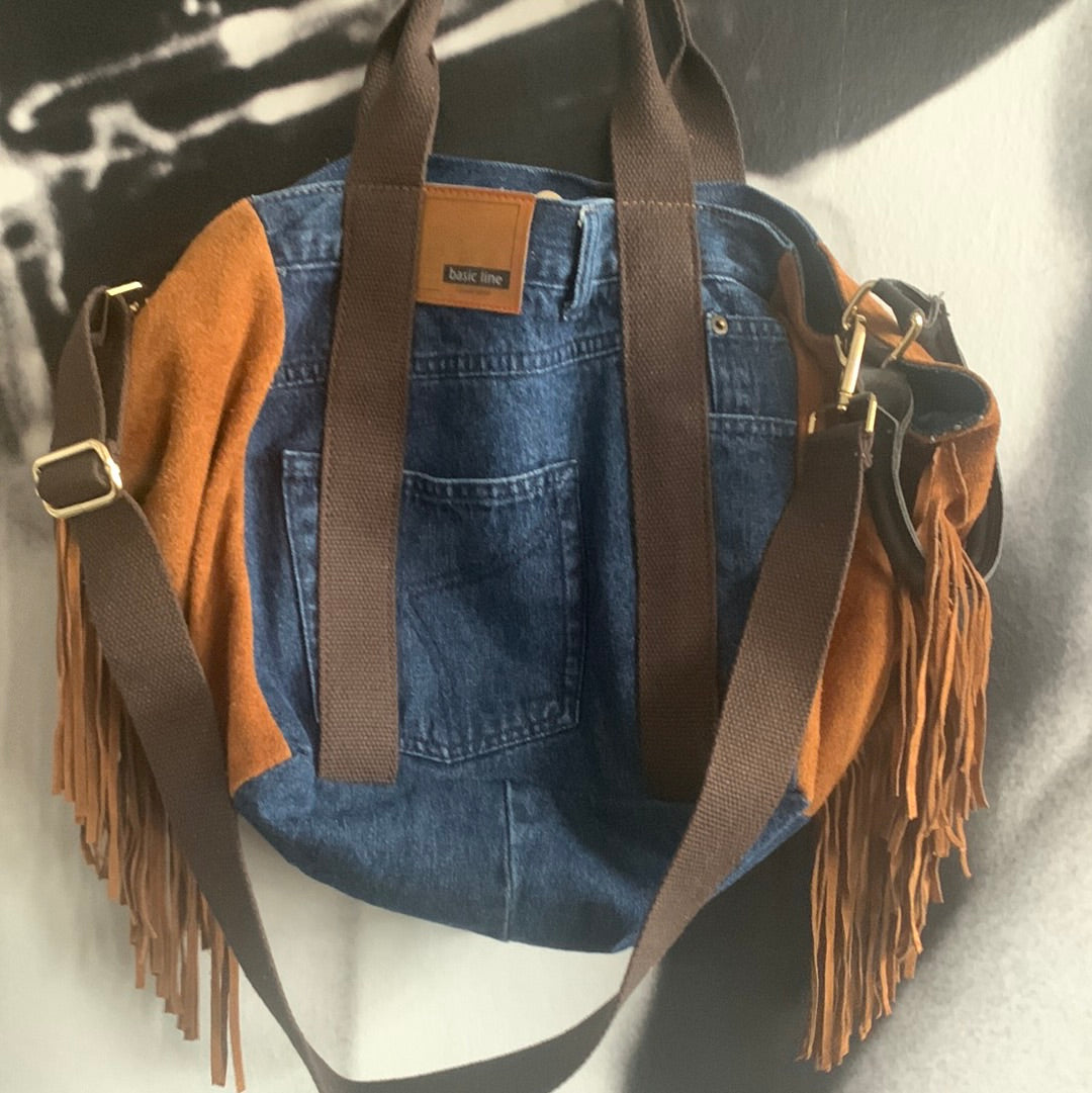 Tasche/ Shopper Jeanslook mit Wildleder