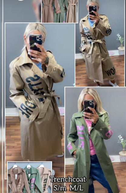 Trenchcoat, Mantel, mit Schrift