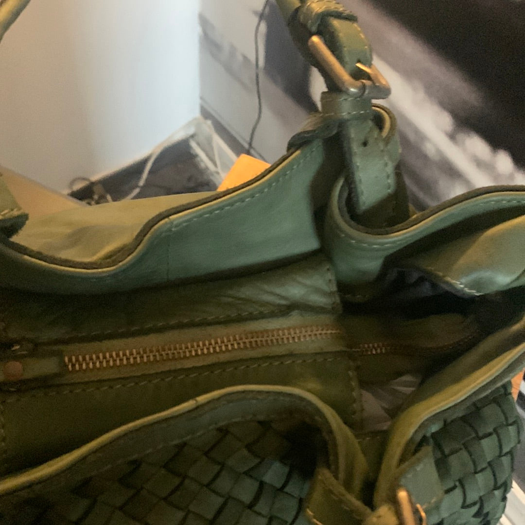 Tasche, geflochten, Leder, grün
