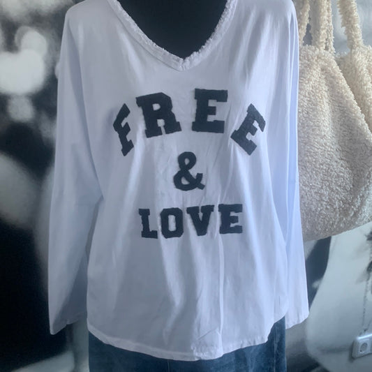 T-Shirt, Langarm, Free and Love