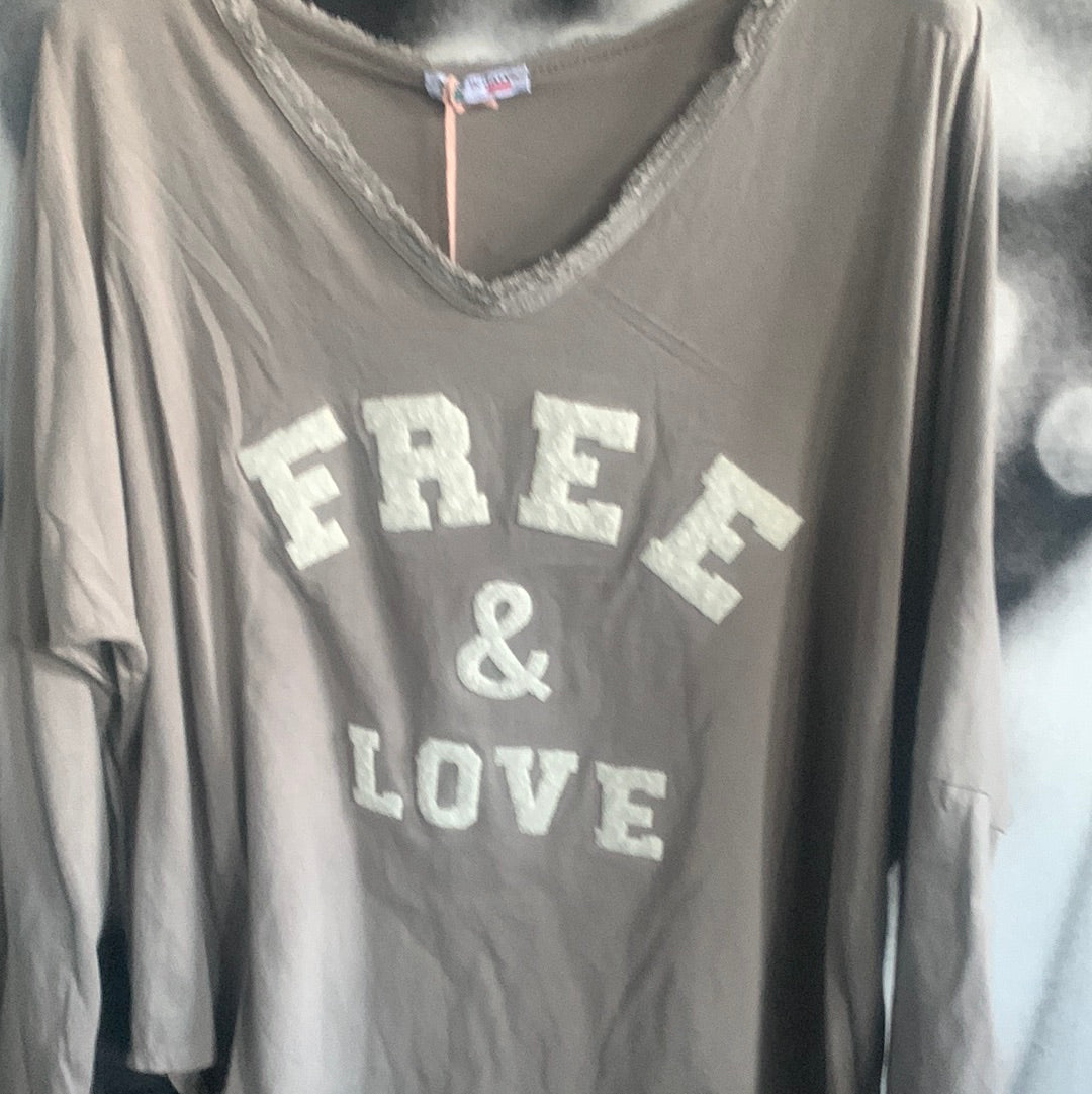 T - Shirt, Langarm ,Free and Love