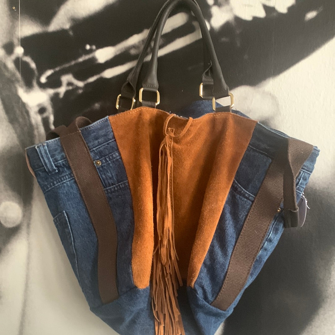 Tasche/ Shopper Jeanslook mit Wildleder