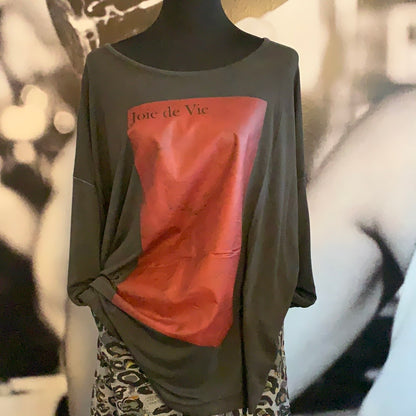 Langarm Shirt, Big Size , grau/ rot