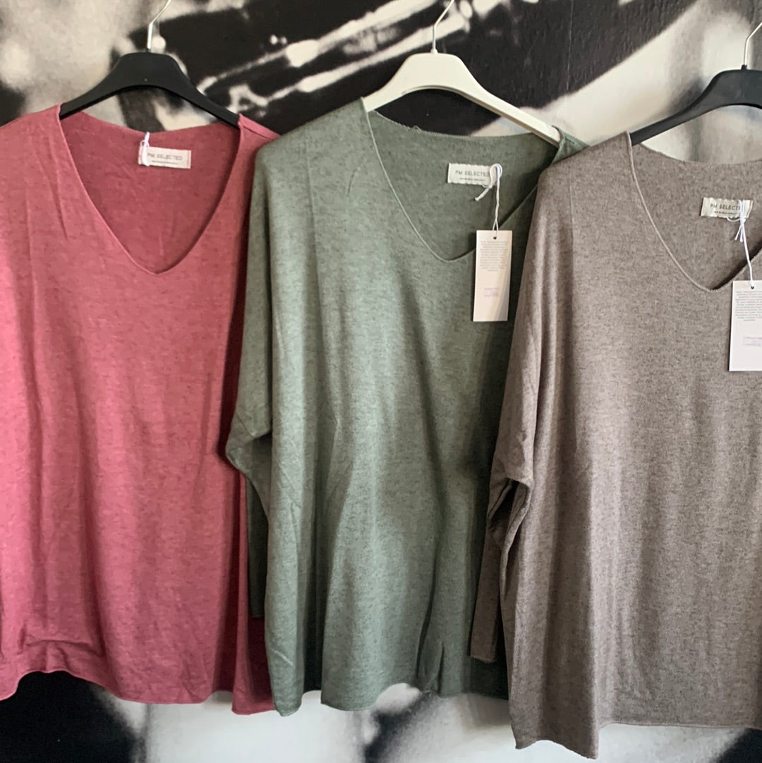 Shirt , Feinstrick, uni, mit V - Ausschnitt