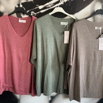 Shirt , Feinstrick, uni, mit V - Ausschnitt