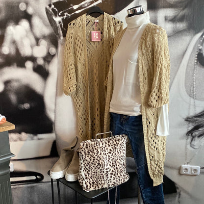 Strickjacke Boho Style, Lochmuster, Gold