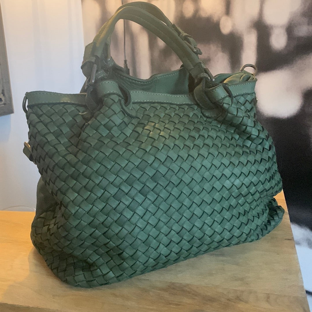 Tasche, geflochten, Leder, grün