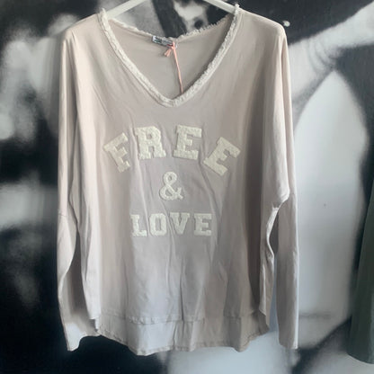 T - Shirt, Langarm ,Free and Love